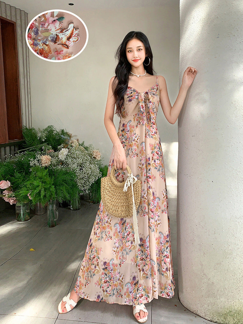 Temperament Royal Sister Fan Dress Women's Fashion Floral Age Reduction Medium and Long Skinny Dress
