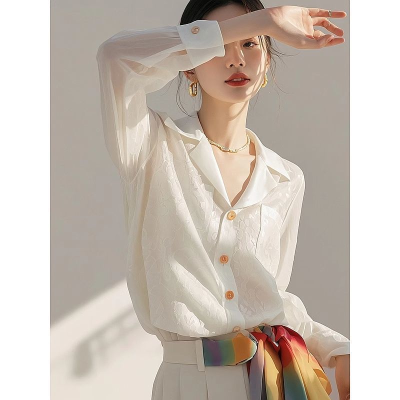 French Chic White Ruffled Blouse Spring Autumn Elegant Long Sleeve Top