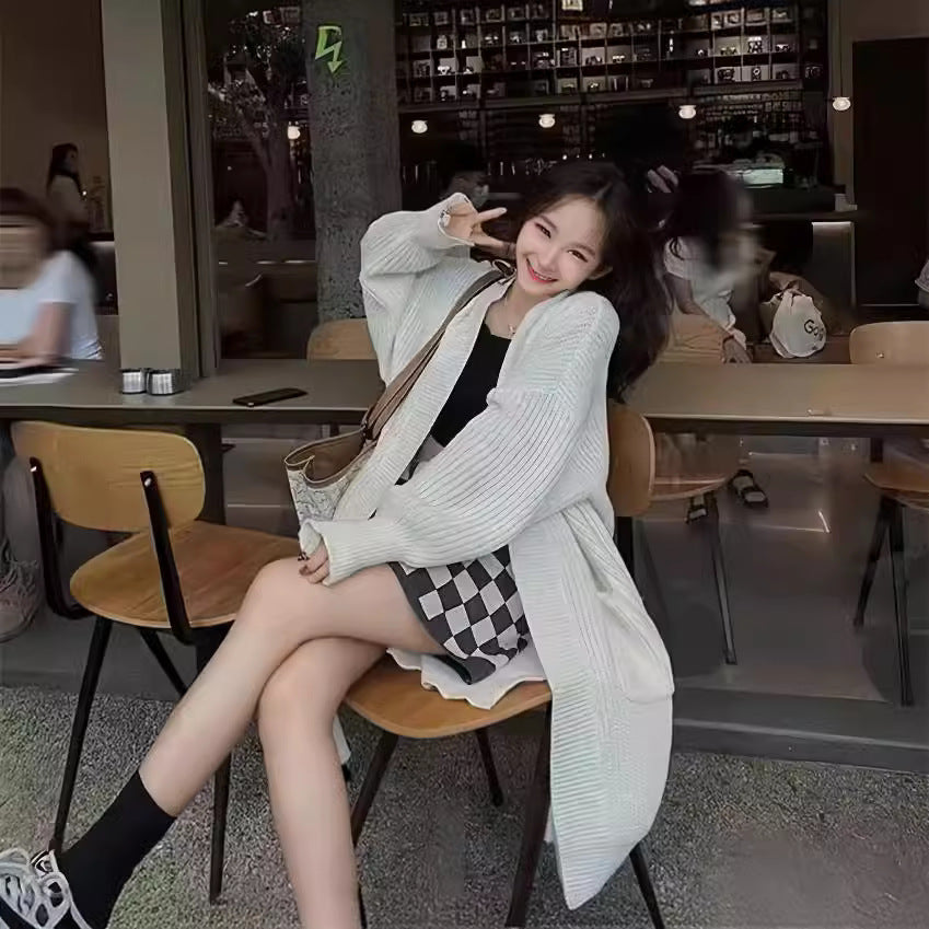 Lazy Trendy Medium and Long Over-the-knee Sweater Jacket for Women