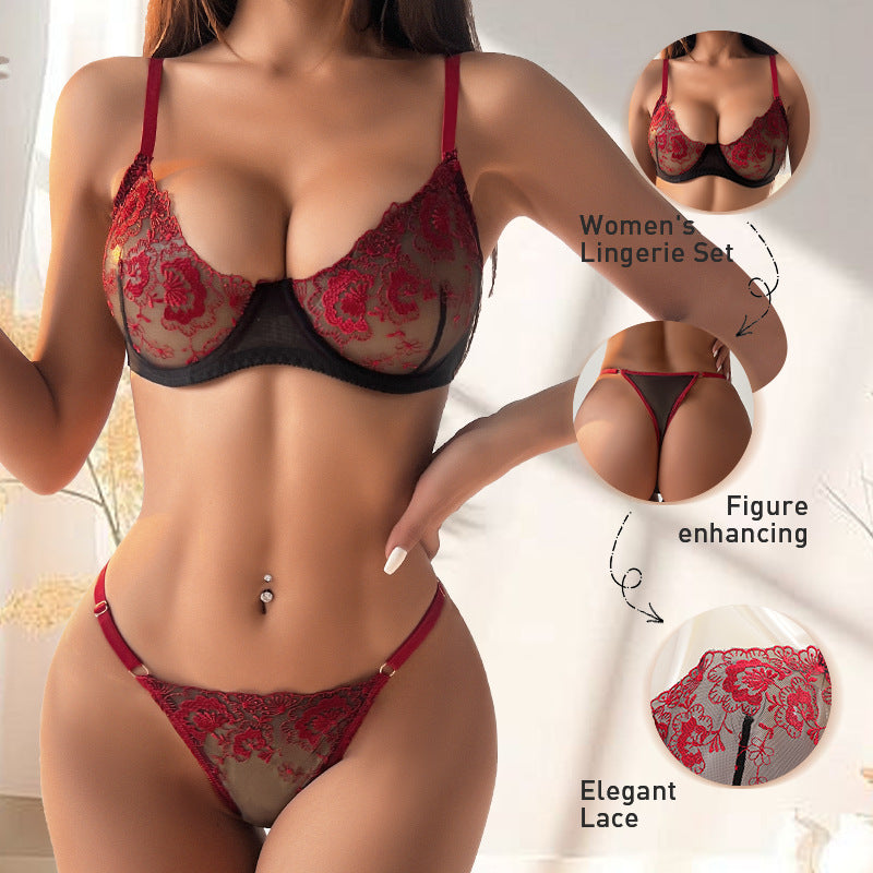 Seductive French Lace Bralette: Floral Lift & Breathable
