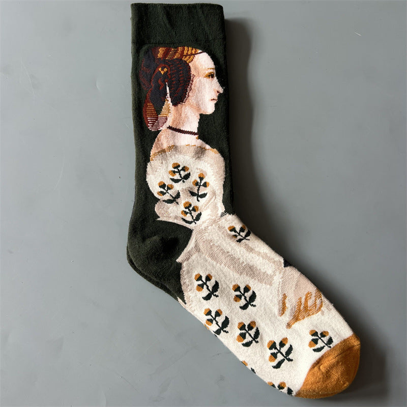 New Product Mid Calf Socks Women Oil Painting Socks Niche Fun Literary and Artistic Color Socks