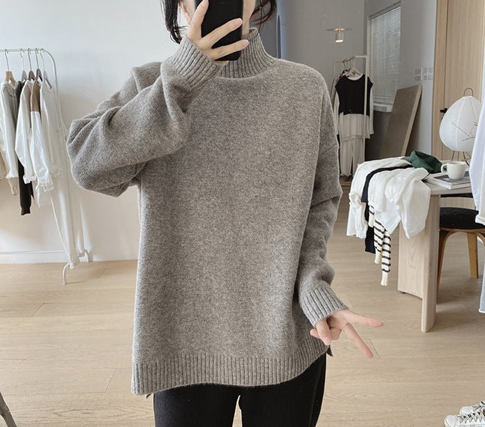 Purple Turtleneck Sweater Jacket Autumn and Winter New Loose and Thin Pullover High-end Soft Waxy Bottoming Knitted Sweater Top