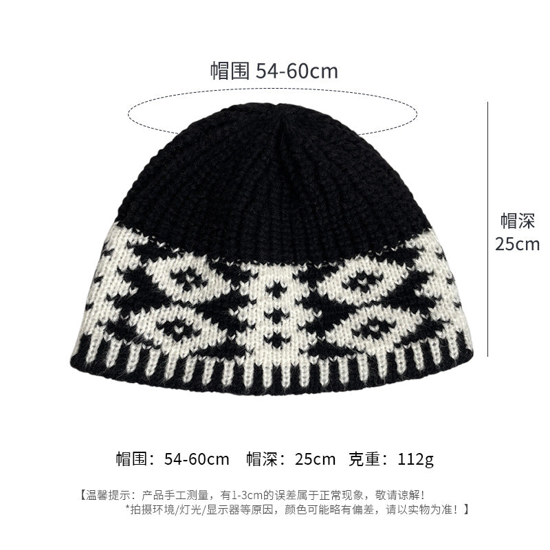 Retro Wool Hat Autumn and Winter Women's Warm Ear Protection Versatile Face Small Color Matching Warm Knitted Bucket Hat