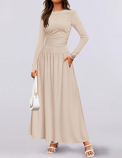 Sculptural Rib Knit Dress | Crew Neck & Pleat Pockets | Coffee Date Loungewear