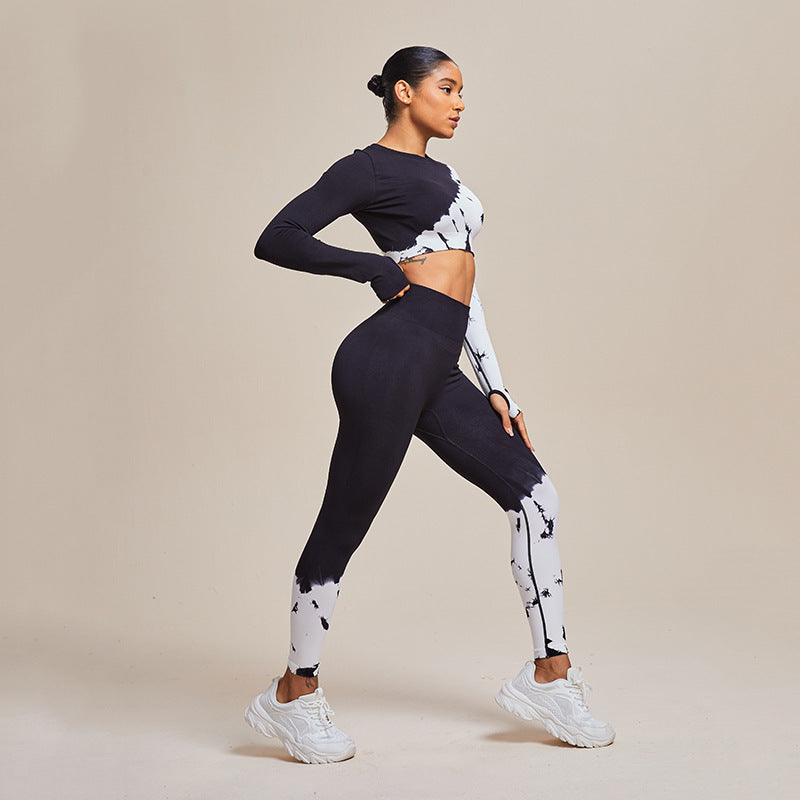 Seamless Black and White High Elastic Sports Bra & Yoga Leggings Set: Running and Fitness Two-Piece Outfit