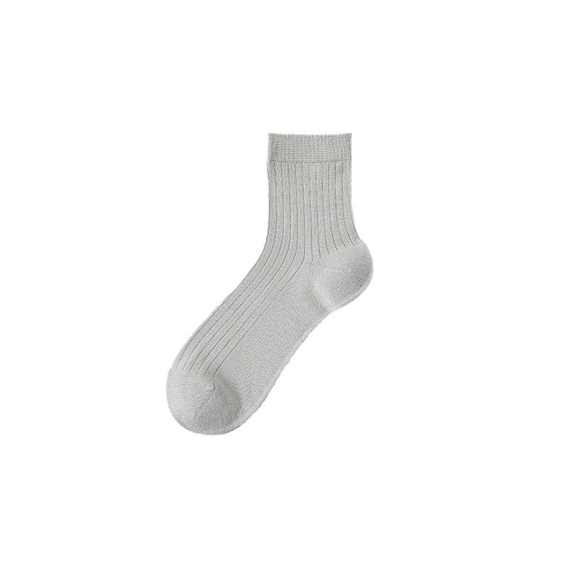 Men's Mulberry Silk Medium Tube Socks Boneless Solid Color Casual Business Socks Spring and Summer Light and Breathable Medium Tube Socks
