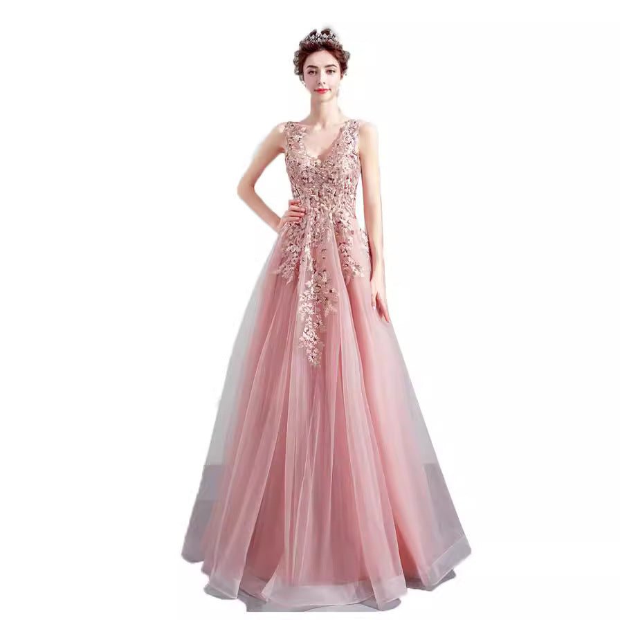 Splendid Flowers, Sweet Lotus Root Pink Bridal Toast Dinner Party Wedding Dress 6806