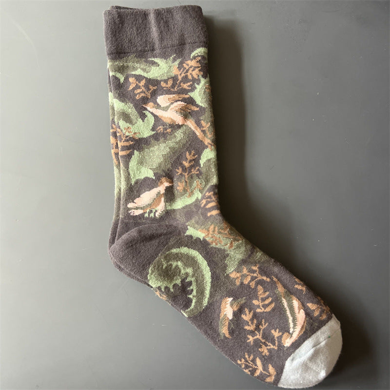 New Product Mid Calf Socks Women Oil Painting Socks Niche Fun Literary and Artistic Color Socks