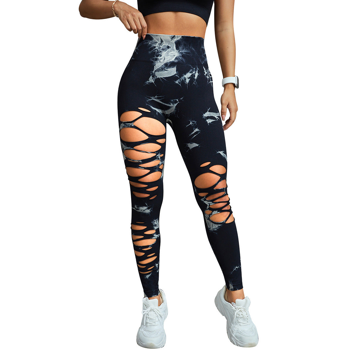 Statement Tie-Dye Yoga Pants｜Ripped High-Waist Hip Shaper｜Breathable Cool Max Fabric｜Workout & Daily Looks