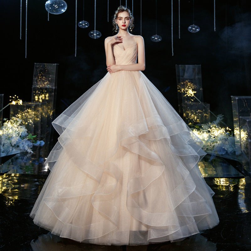 New Temperament Sexy Deep V Wedding Dress, Tube Top Suspender Qi Di Mesh Wedding Photo Wedding Dress