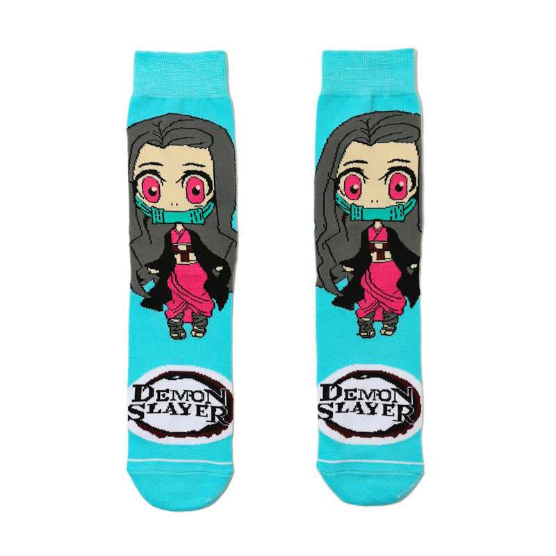 Men's Cartoon Medium Tube Women's Cotton Comic Socks, Stockings, Anime Trend Men's Ghost's Blade Socks-5PRS