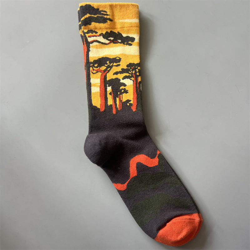 New Product Mid Calf Socks Women Oil Painting Socks Niche Fun Literary and Artistic Color Socks