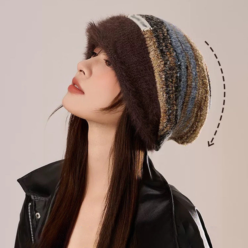 Maillard Pile Hat Children Winter Big Head Circumference Showing Face Small Wool Hat Warm Confinement Bag Head Knitted Cold Hat