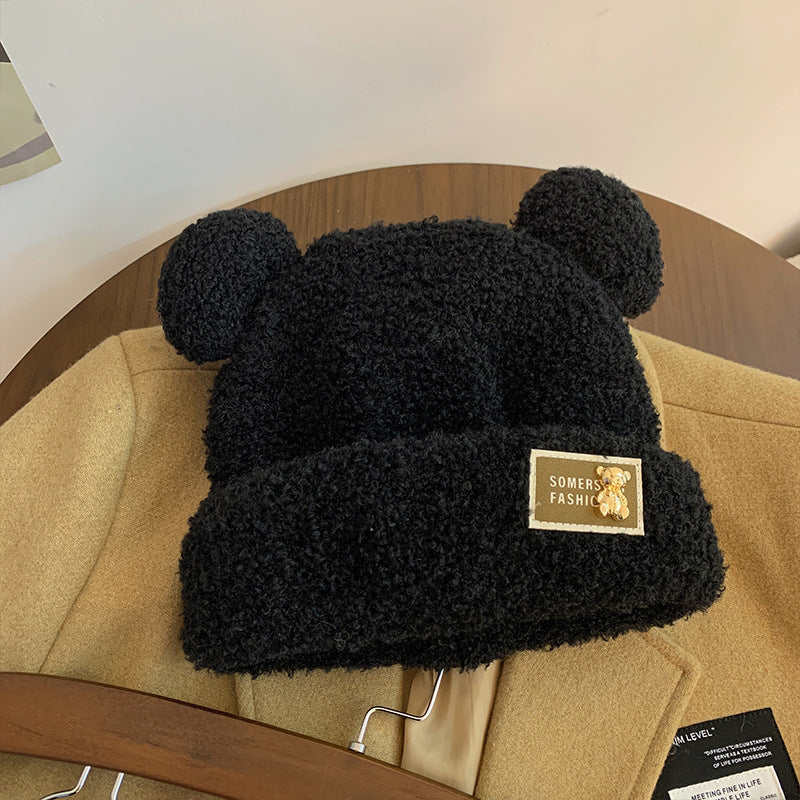 New Knitted Hat Children's Winter Wool Stripes Show A Small Face Plush Warm Thickened Large Head Circumference Ear Protectors Stacking Hat