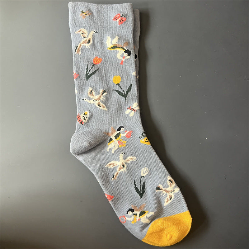 New Product Mid Calf Socks Women Oil Painting Socks Niche Fun Literary and Artistic Color Socks