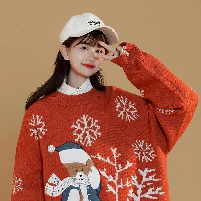 Design sweater female bear tide brand ins loose girlfriend autumn and winter with retro gentle wind fried street knitted sweater