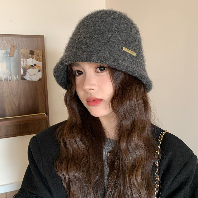 Retro Wool Hat Autumn and Winter Women's Warm Ear Protection Versatile Face Small Color Matching Warm Knitted Bucket Hat