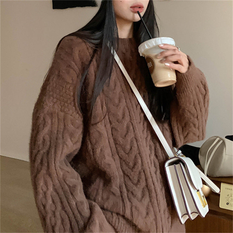Loose and Gentle Wind Twist Pullover Women's New Thick Soft Waxy Lazy Wind Knitted Sweater
