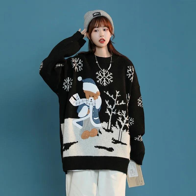 Design sweater female bear tide brand ins loose girlfriend autumn and winter with retro gentle wind fried street knitted sweater