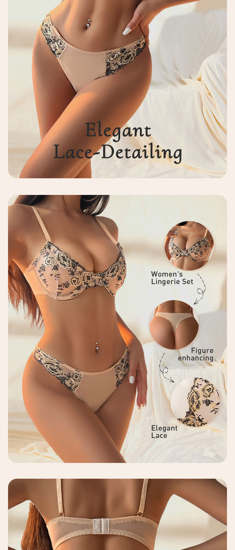 Ultra-Thin Lace French Bra & Panty Set - Sexy Gathered Top Support Underwear for Fall Fashion