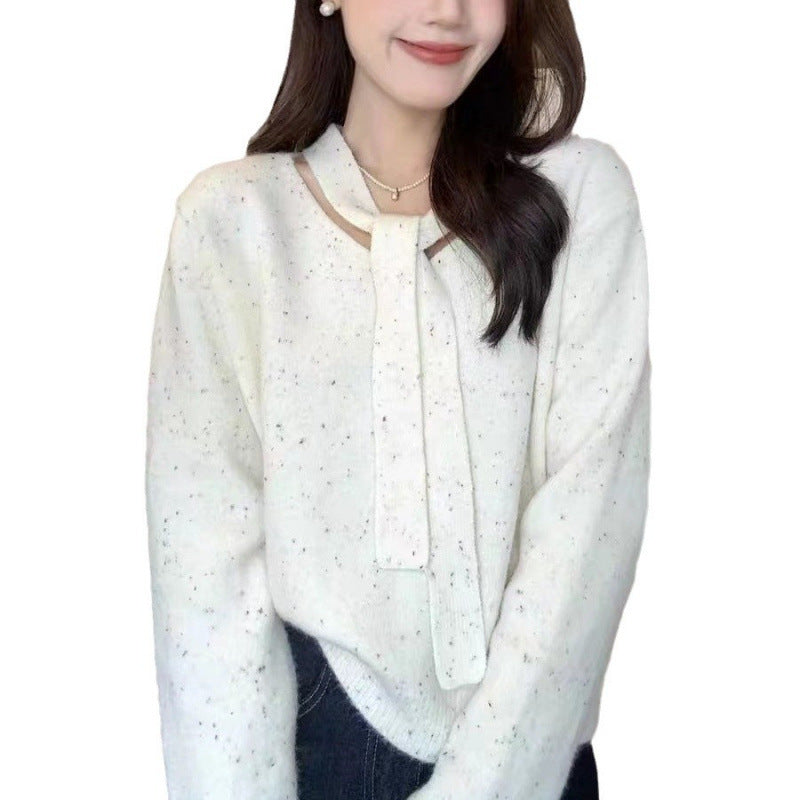 Design Sense Streamer Color Point Soft Waxy Red Sweater Women's New V-neck Bottoming Knitted Sweater