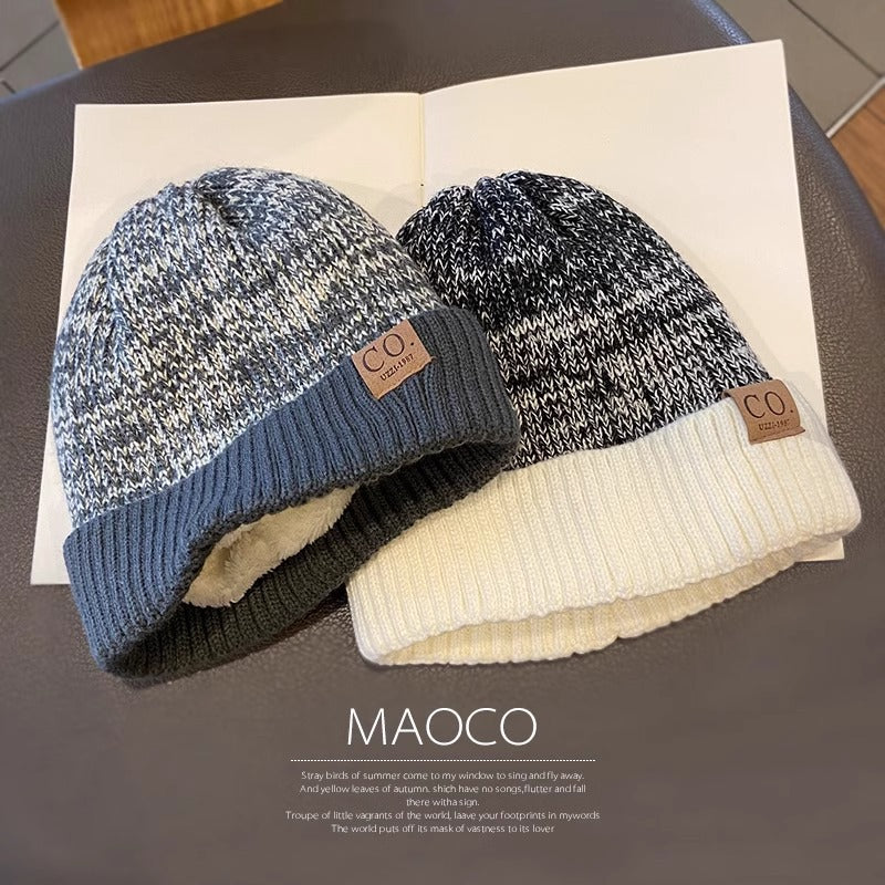 Men's Autumn and Winter Trendy Warm Knitted Hat Velvet Ear Protector Wool Women's Headgear Hat-3PCS