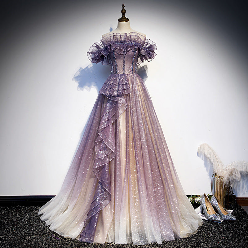 Lavender One-Shoulder Evening Dress - Elegant Long Gown for Summer Banquet & Choir Performances