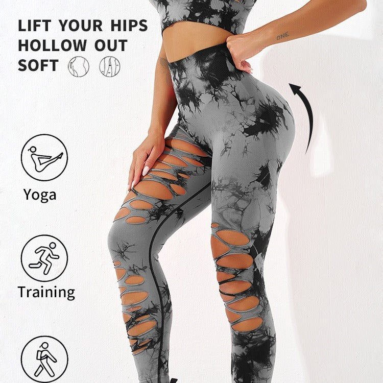 Statement Tie-Dye Yoga Pants｜Ripped High-Waist Hip Shaper｜Breathable Cool Max Fabric｜Workout & Daily Looks