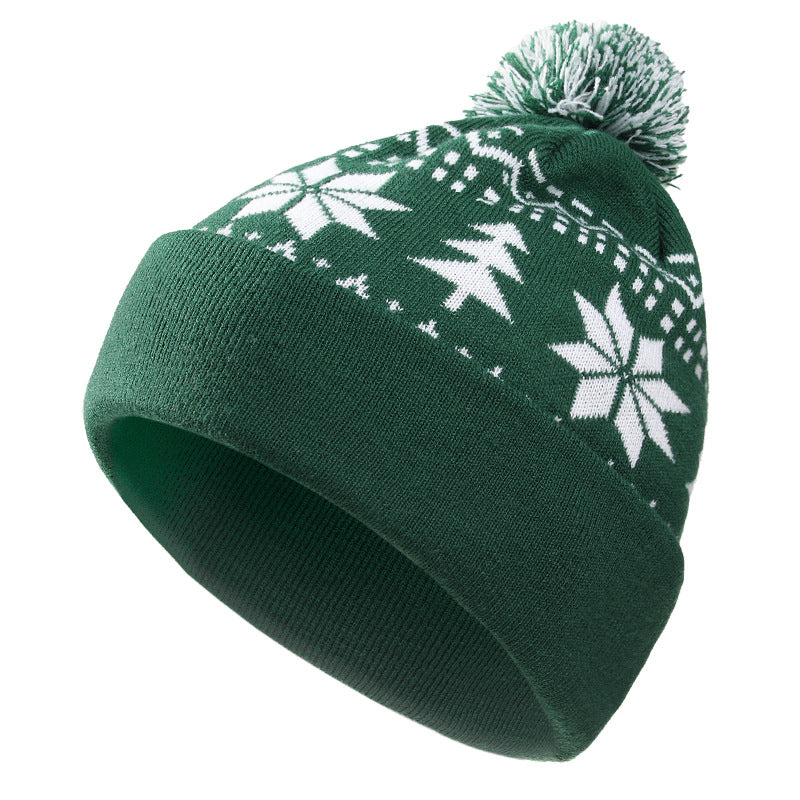 Hot Sale Jacquard Christmas Hat Hairball Ruffled New Year's Gift Winter Warm Cover Knitted Hat