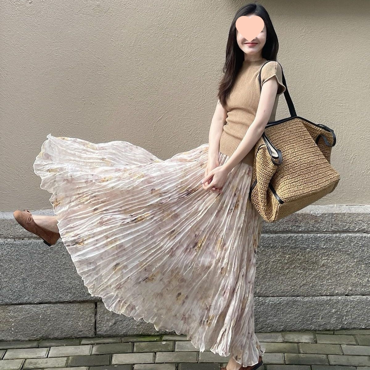 Floral Skirt Set Women’s Knitted Top & Midi Skirt Summer Outfit Two-piece