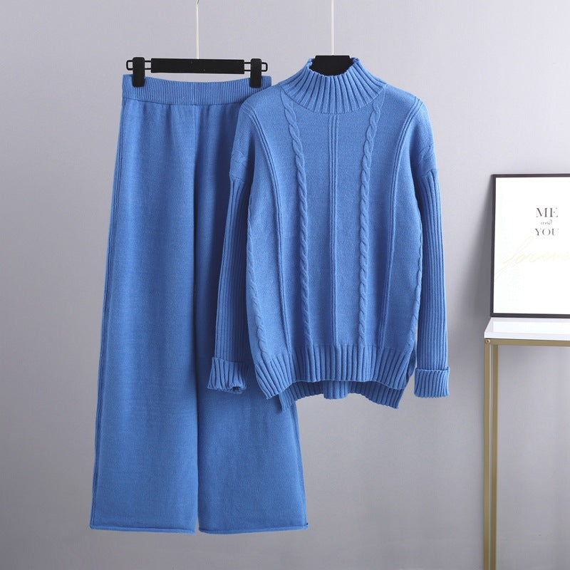 High-end Semi-turtleneck Sweater Wide-leg Pants Set Women's Autumn and Winter New Fashion Age-reducing Knitted Two-piece Set