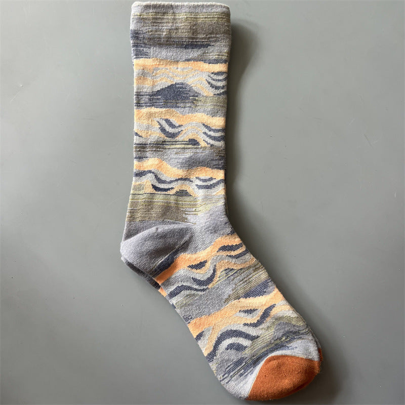 New Product Mid Calf Socks Women Oil Painting Socks Niche Fun Literary and Artistic Color Socks
