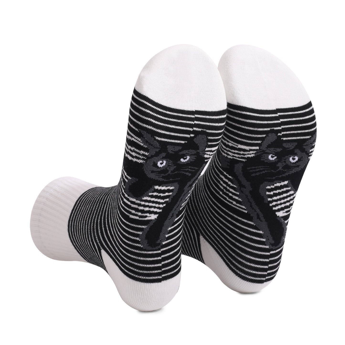 Men's Socks New Black and White Striped Animal Cat Print Plus Size Men's and Women's Medium Tube Socks