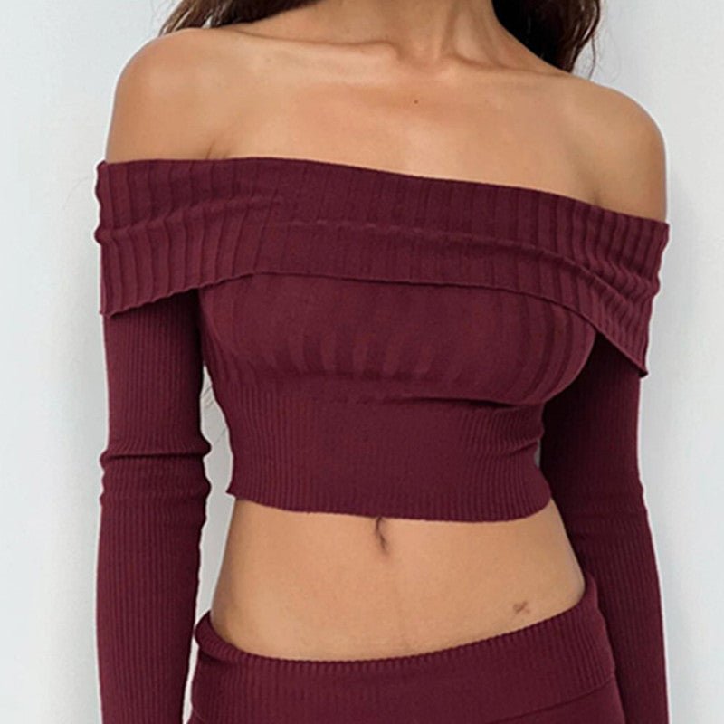 European and American women's sweater new sexy Spice Girl one-word neck long-sleeved knitted sweater