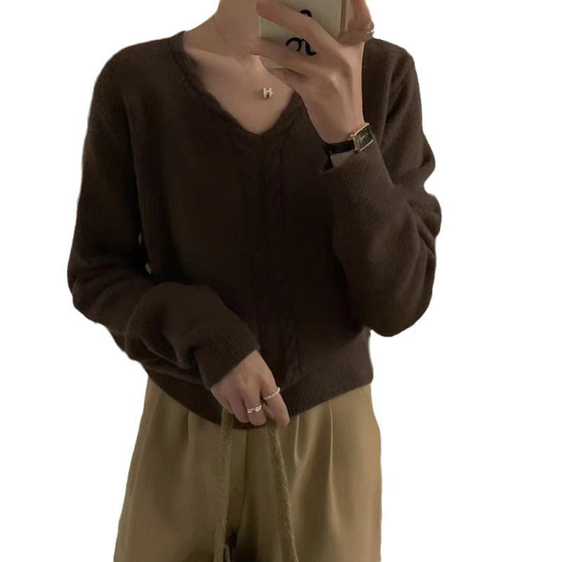 Lazy Wind Soft Waxy Twist Pullover for Women's Autumn and Winter New Design Loose Knitted Sweater for Women