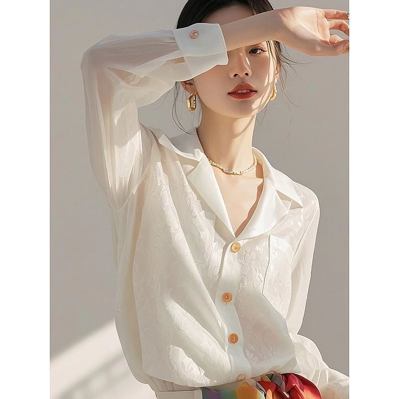 French Chic White Ruffled Blouse Spring Autumn Elegant Long Sleeve Top