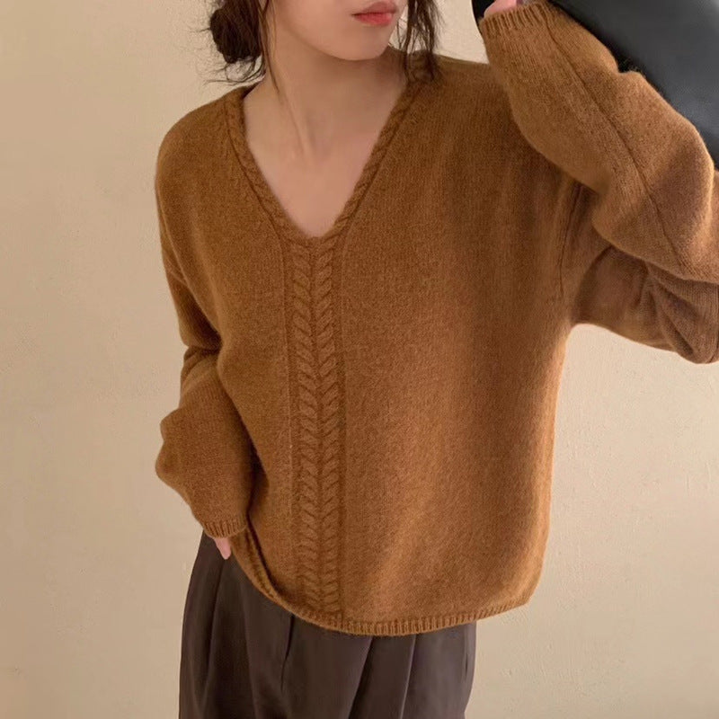 Lazy Wind Soft Waxy Twist Pullover for Women's Autumn and Winter New Design Loose Knitted Sweater for Women