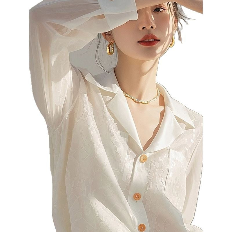 French Chic White Ruffled Blouse Spring Autumn Elegant Long Sleeve Top