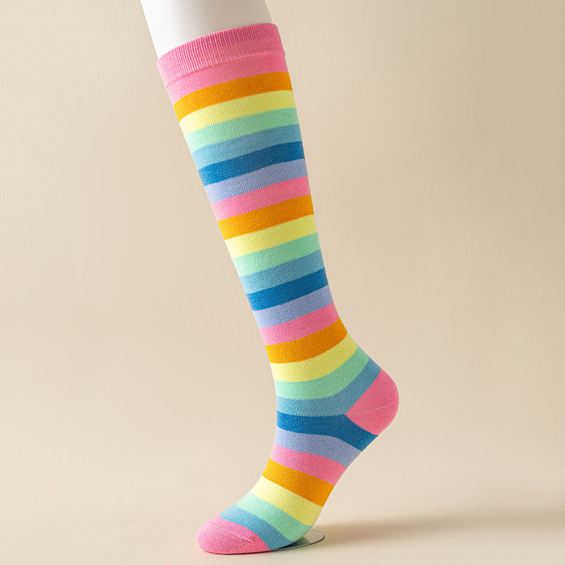 Rainbow Striped European and American Socks Women's Long Tube Party Show Halloween Cosplay Calf Socks
