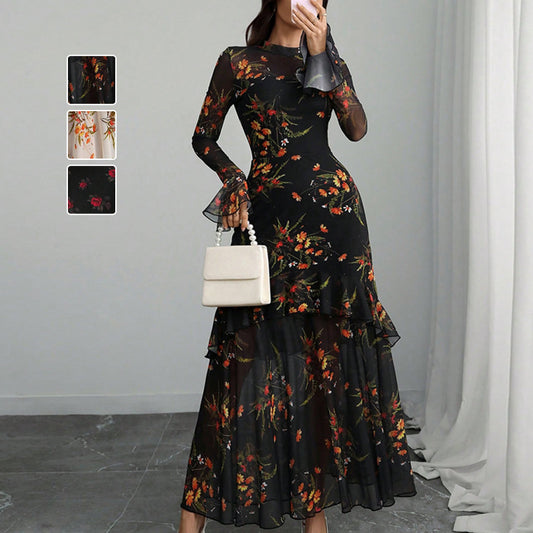 Summer Statement Dress: Black Floral, Flutter Sleeves｜Boho Vacation Essential