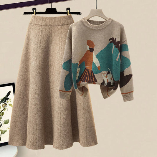 Cozy Plus Size Two-Piece: Viral Loungewear Set with Chunky Knit & Skirt