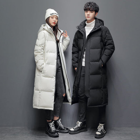 Winter Couple New Down Jackets Men's and Women's Similar Art School Uniforms Medium and Long Knee White Duck Down Jackets Men's