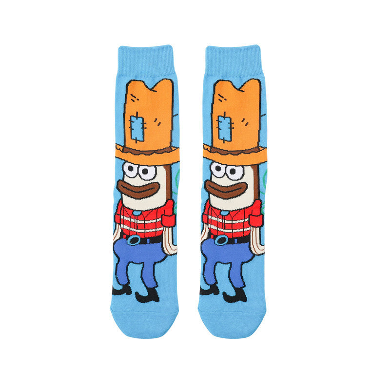 Tide Socks Cotton Cute Animation Socks Cartoon Men's Flower Socks Medium Tube Socks Women's Stockings-5PRS