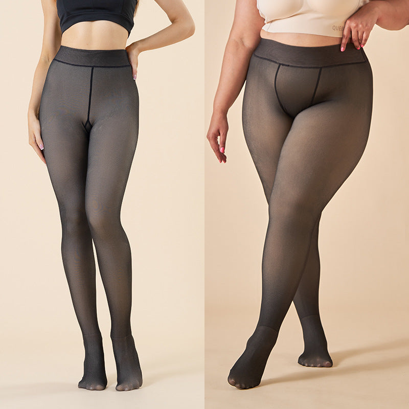 Out Wear Transparent Autumn and Winter Skin Through Large Size Leggings Velvet Female Flight Attendant Gray Bare Legs Thickened Pantyhose