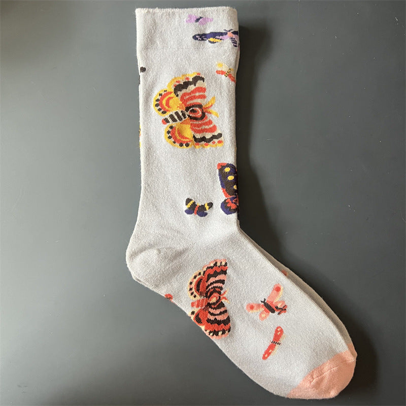 New Product Mid Calf Socks Women Oil Painting Socks Niche Fun Literary and Artistic Color Socks