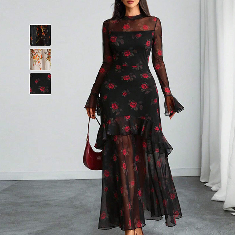 Summer Statement Dress: Black Floral, Flutter Sleeves｜Boho Vacation Essential