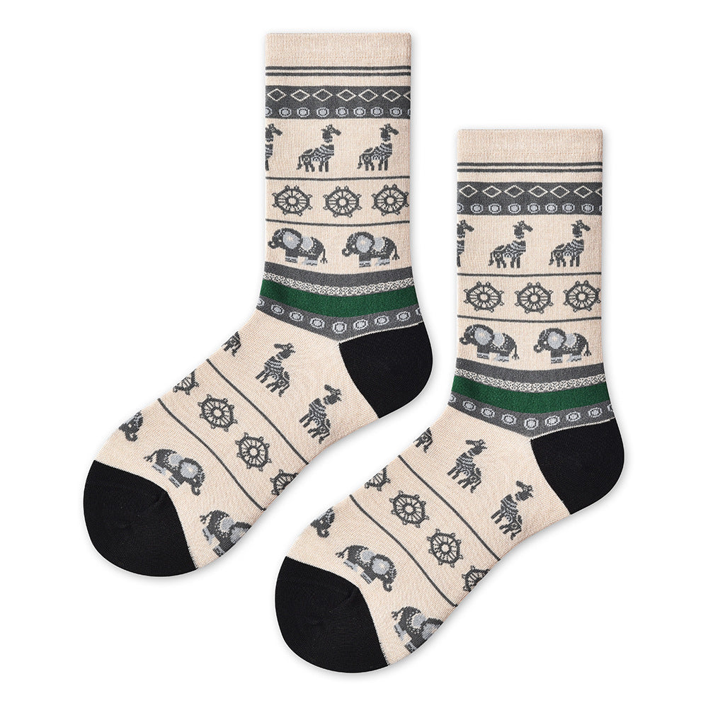 Spring and summer new art students, designer art tube socks children's trendy socks versatile black and white color scheme women