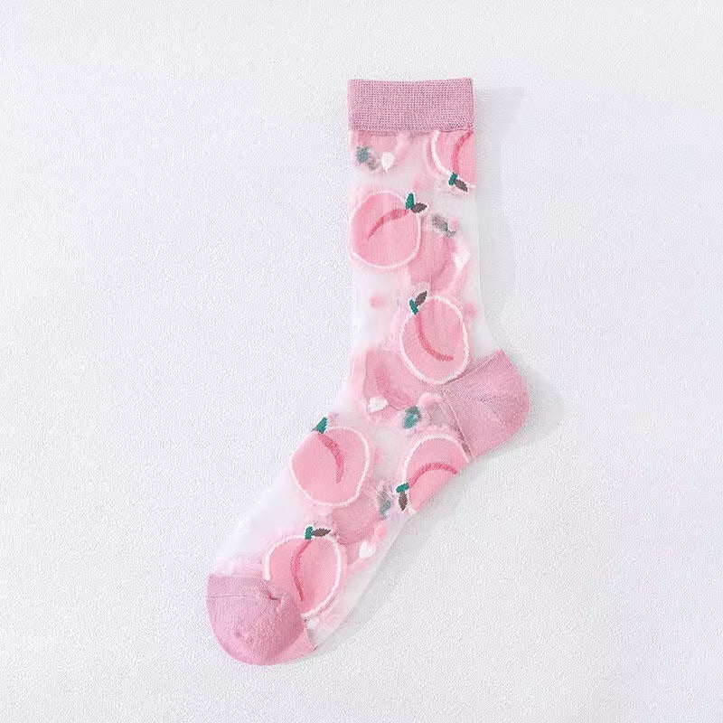 Spring and Summer Women's Socks, Thin Medium Tube Fashion Trendy Socks, European and American Style Flower Glass Stockings