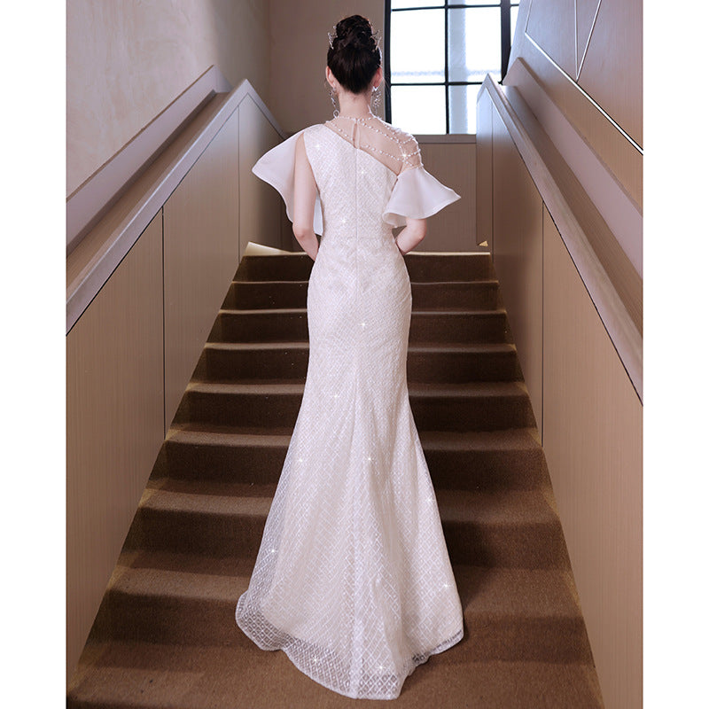 Luxury Fishtail Evening Gown for Women: French Inspired Elegant Party Dress with Sophisticated Atmosphere