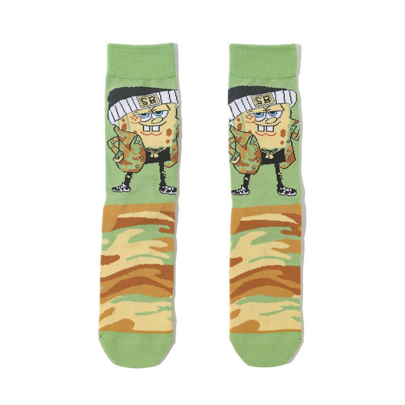 Male Parasite Cartoon Tide Socks Women's Medium Tube Men's Sponge Socks Long Tube Cotton Animation Socks-5PRS